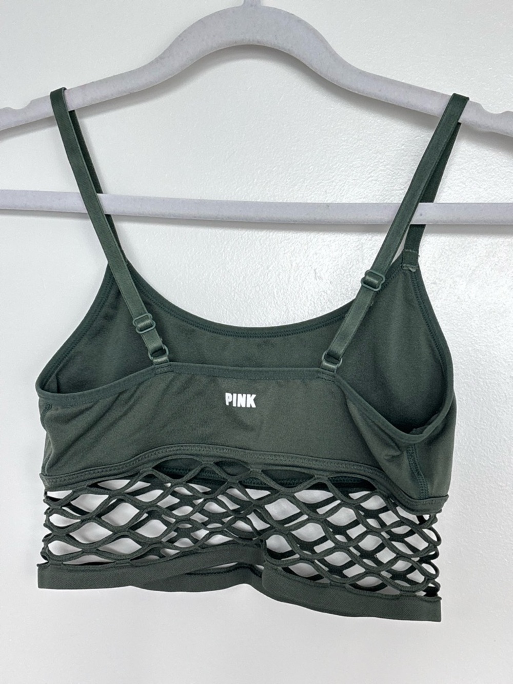 PINK Victoria’s Secret Cage Sports Bra Olive Green Lattice Athleisure Festival